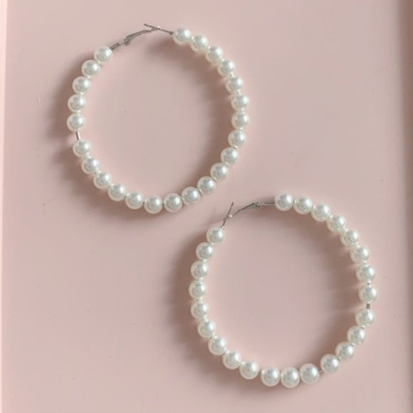 Jewelry - large pearl hoop earrings - oversized hoops